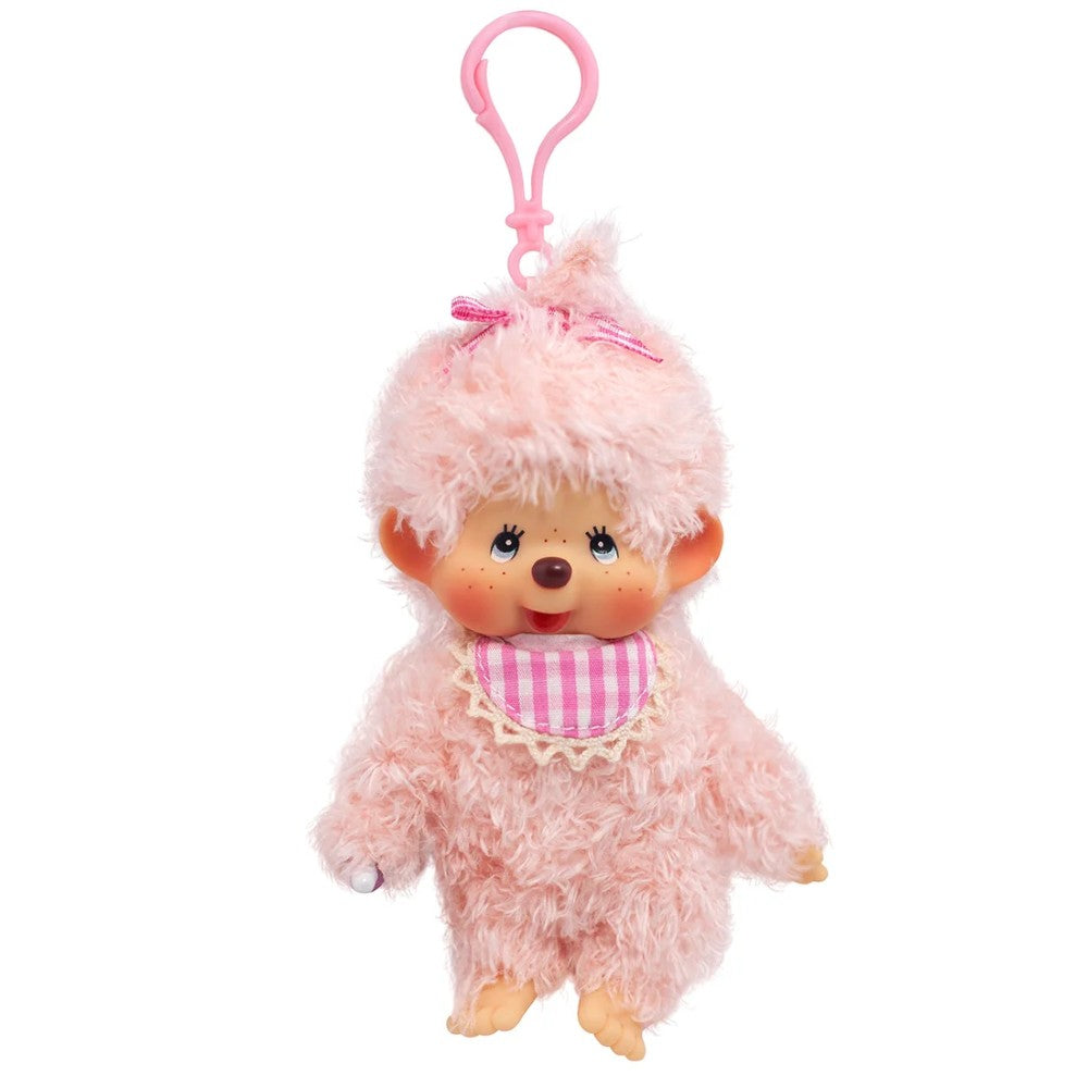Monchhichi Fluffy Pink Beige Girl Plush 5.5 Inch Figure Bag Charm by Sekiguchi