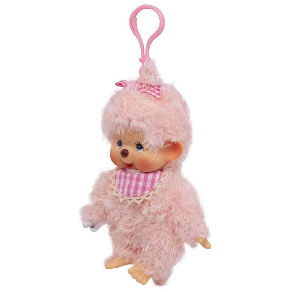Monchhichi Fluffy Pink Beige Girl Plush 5.5 Inch Figure Bag Charm by Sekiguchi