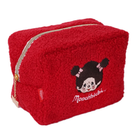 Monchhichi Girl Makeup Bag Pouch Sekiguchi Accessory red fleece pouch with Monchhichi girl design