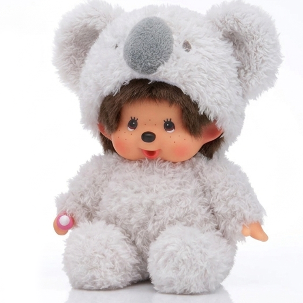 8" Large Monchhichi Doll - Sitting Fluffy Koala - Authentic Monkey Plush, NWT by Sekiguchi in soft koala costume