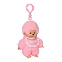 Monchhichi Lacie Pink Satin Bib Plush Keychain 4 Inch Figure