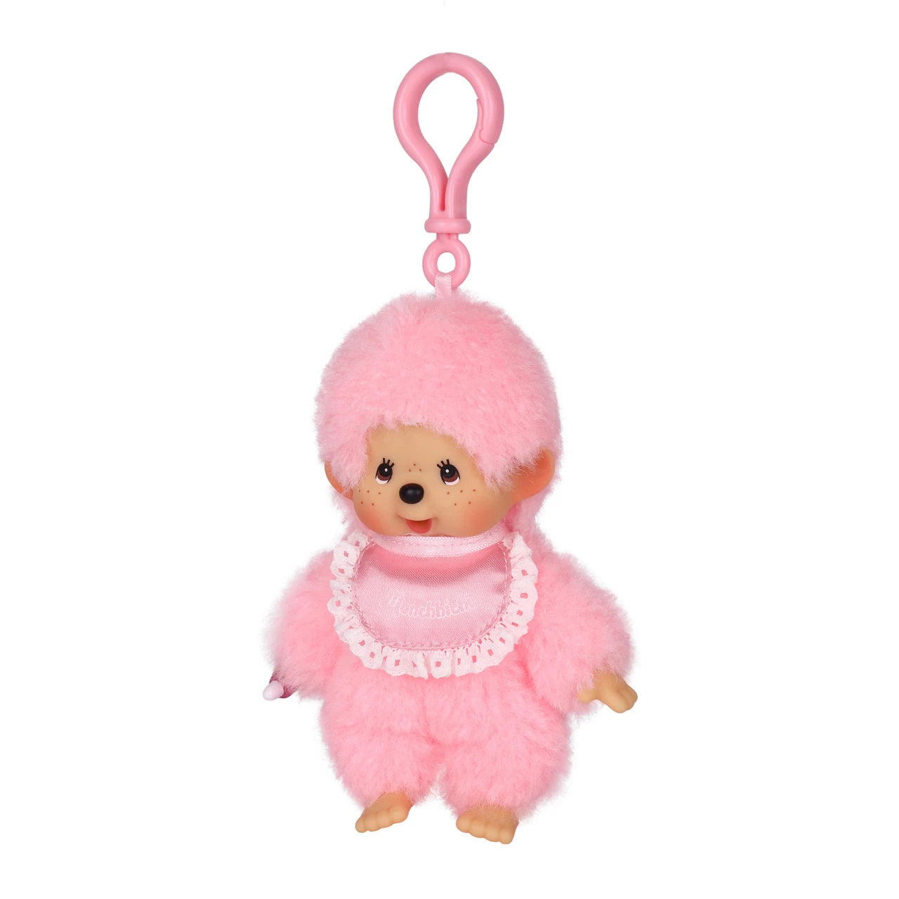 Monchhichi Lacie Pink Satin Bib Plush Keychain 4 Inch Figure