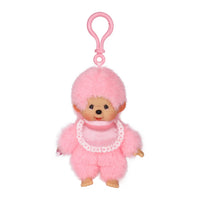 Monchhichi Lacie Pink Satin Bib Plush Keychain 4 Inch Figure