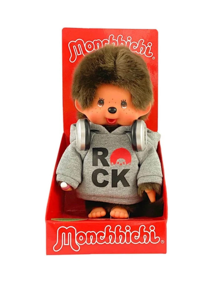 Monchhichi Pop Rockstar in Hoodie Plush 8 Inch Figure with Headphones by Sekiguchi