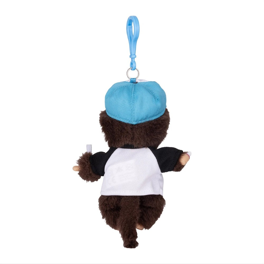 5.5" Monchhichi Keychain/Clip - Stranger Things Hellfire Club Baseball with Brown Eyes and Blue Clip