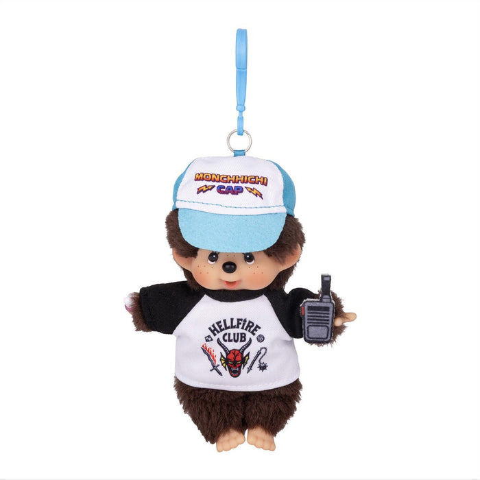 5.5" Monchhichi Keychain/Clip - Stranger Things Hellfire Club Baseball with Brown Eyes and Blue Clip