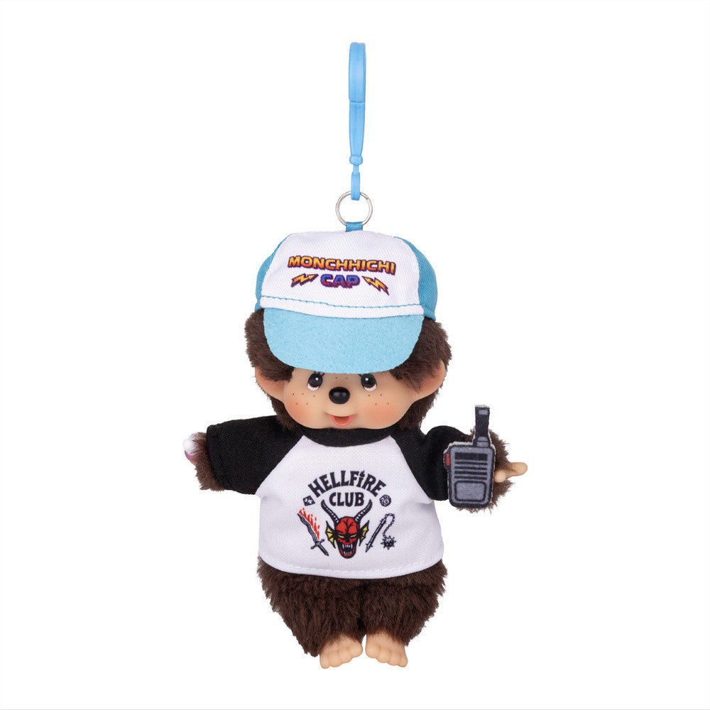 5.5" Monchhichi Keychain/Clip - Stranger Things Hellfire Club Baseball with Brown Eyes and Blue Clip