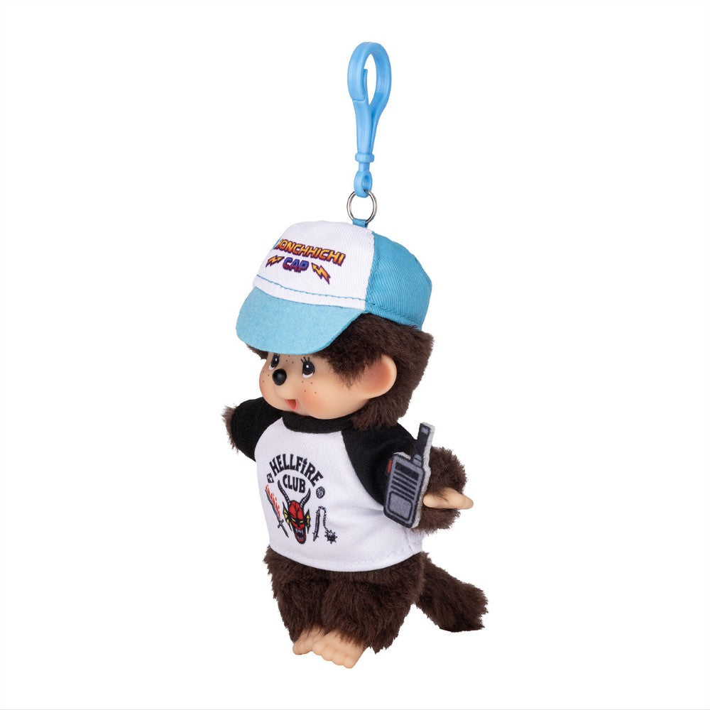 5.5" Monchhichi Keychain/Clip - Stranger Things Hellfire Club Baseball with Brown Eyes and Blue Clip