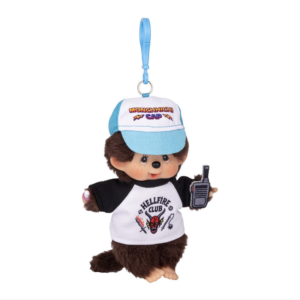 5.5" Monchhichi Keychain/Clip - Stranger Things Hellfire Club Baseball with Brown Eyes and Blue Clip