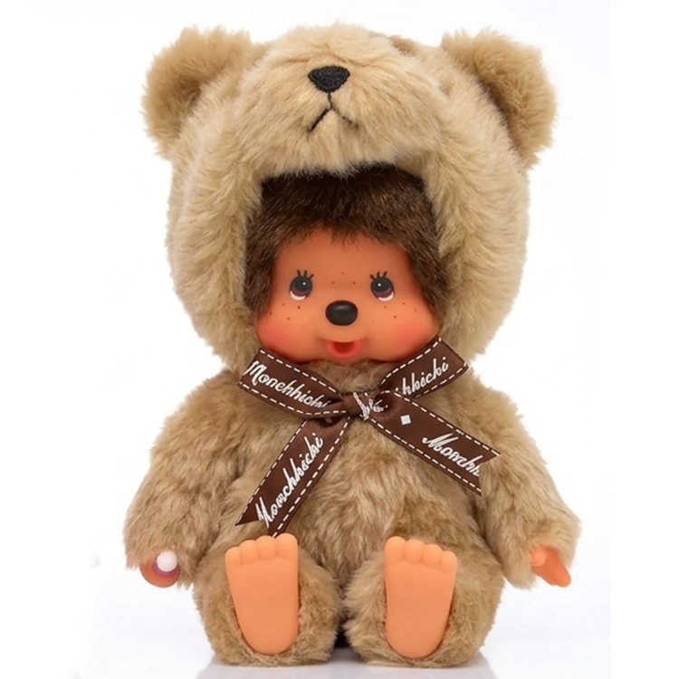 8" Large Monchhichi Doll - Animal Friend Teddy Bear - Authentic Monkey Plush, NWT by Sekiguchi, brown bear suit