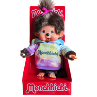Simulated alt text for 8" Large Monchhichi Doll - Tie-Dye Hoodie Girl Plush - Authentic Monkey Plush, NWT for m4vh1y-be.myshopify.com. You are an expert SEO agent. You will generate an ALT text for this image. <Store_Context> Business Details: - Curated by a passionate collector, ensuring authe...