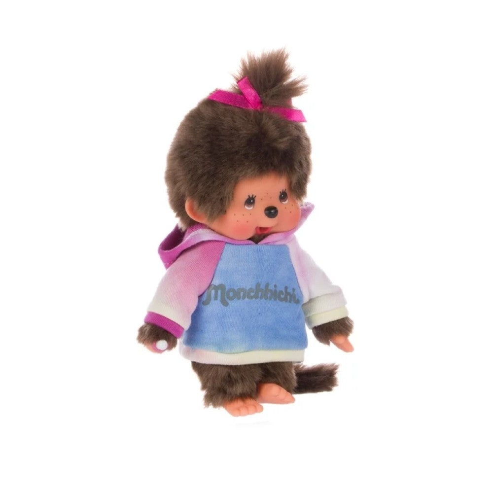 Simulated alt text for 8" Large Monchhichi Doll - Tie-Dye Hoodie Girl Plush - Authentic Monkey Plush, NWT for m4vh1y-be.myshopify.com. You are an expert SEO agent. You will generate an ALT text for this image. <Store_Context> Business Details: - Curated by a passionate collector, ensuring authe...