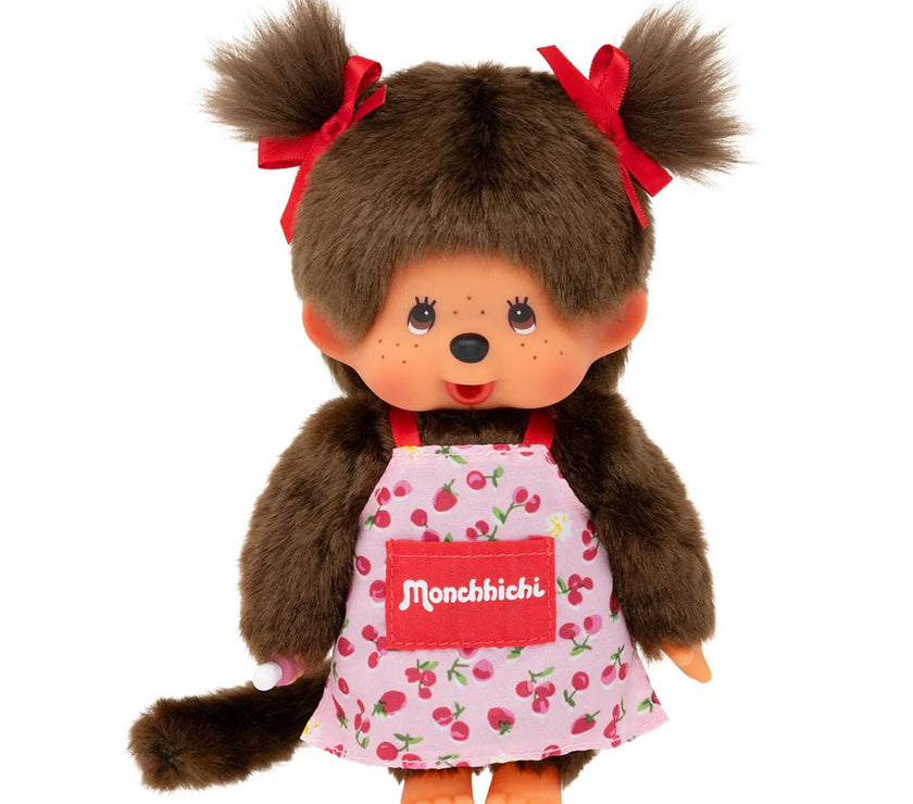 Sekiguchi Monchhichi Girl Pink Flower Apron Plush 8" Monkey