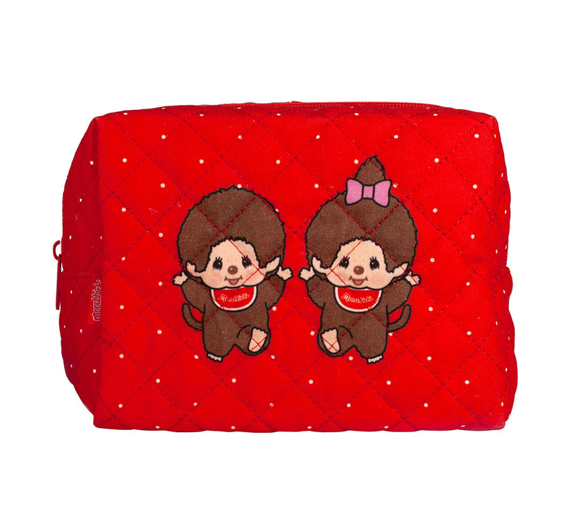 Sekiguchi Monchhichi 7" Red Soft Quilted Zipper Pouch Boy and Girl