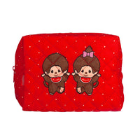 Sekiguchi Monchhichi 7" Red Soft Quilted Zipper Pouch Boy and Girl