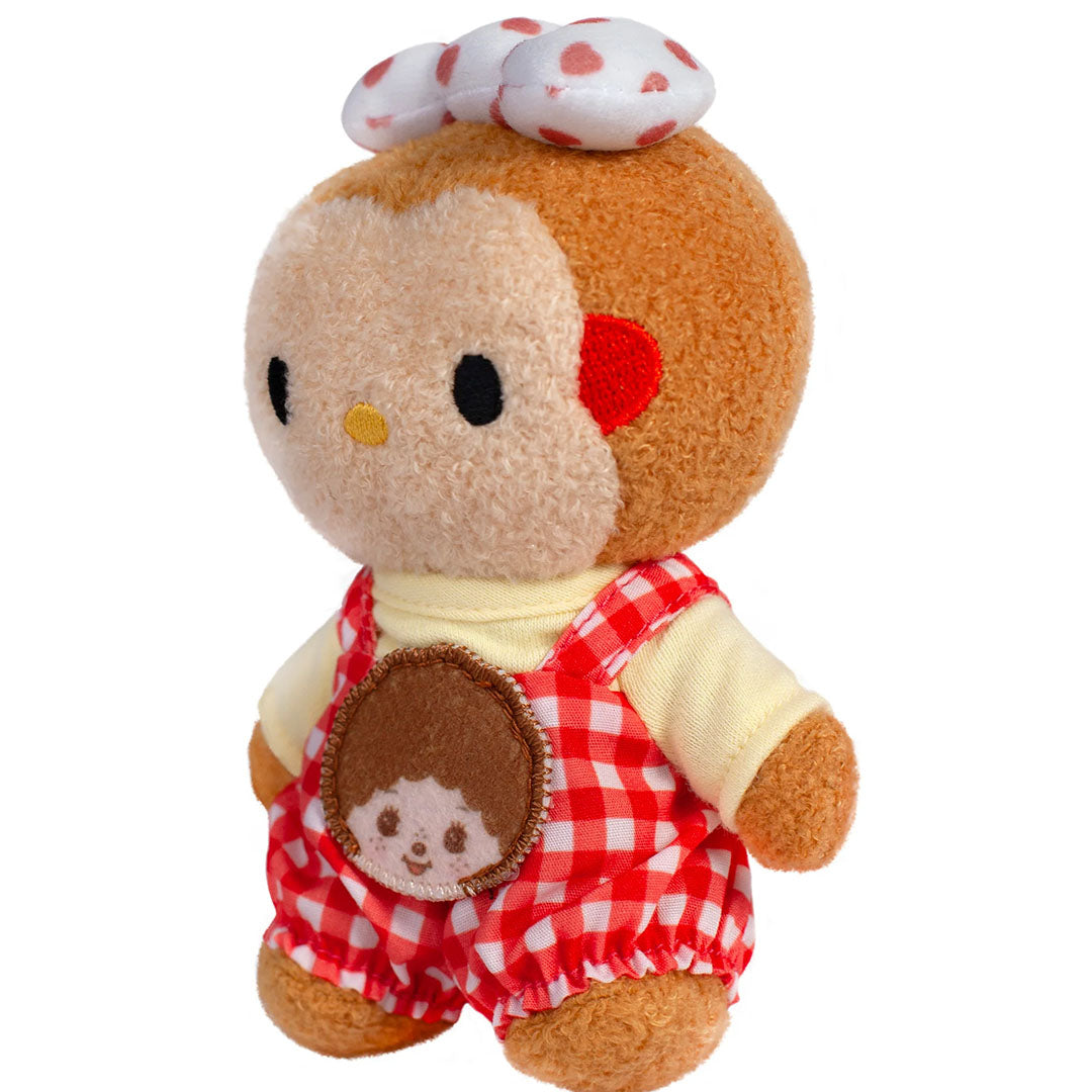 Sekiguchi Palm Size 6 inch Hello Kitty and Monchhichi Cross Over Tammy plush doll in red checkered outfit