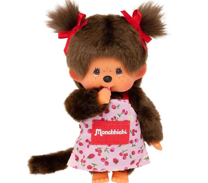 Sekiguchi Monchhichi Girl Pink Flower Apron Plush 8" Monkey