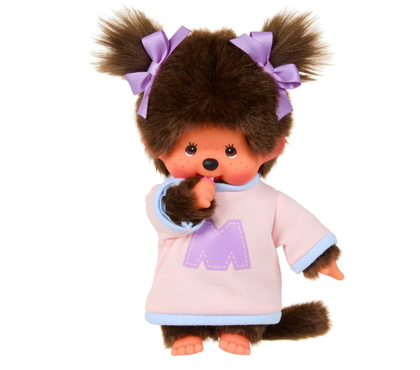 Sekiguchi Monchhichi Girl Pink and Purple "M" Bi-color Sweater Plush 8" Monkey