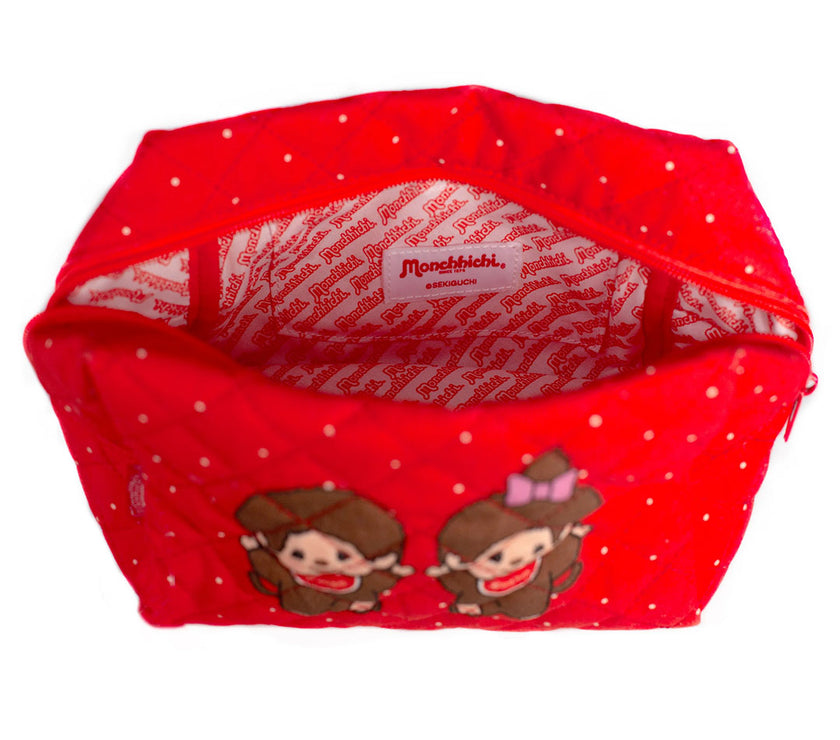 Sekiguchi Monchhichi 7" Red Soft Quilted Zipper Pouch Boy and Girl