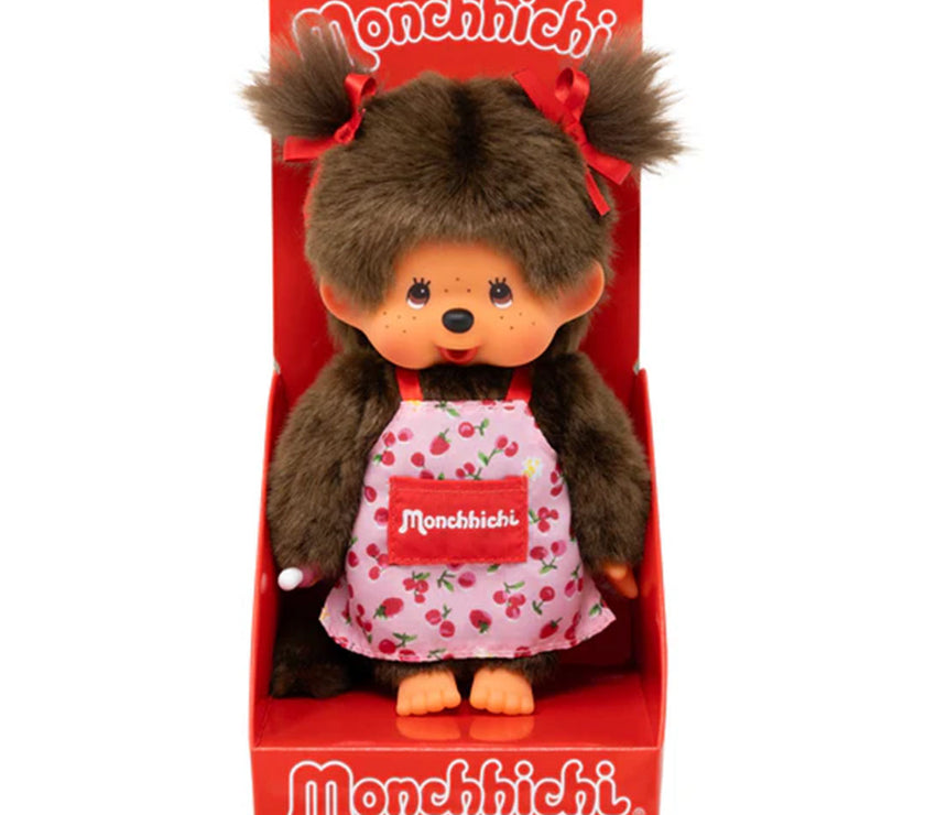 Sekiguchi Monchhichi Girl Pink Flower Apron Plush 8" Monkey