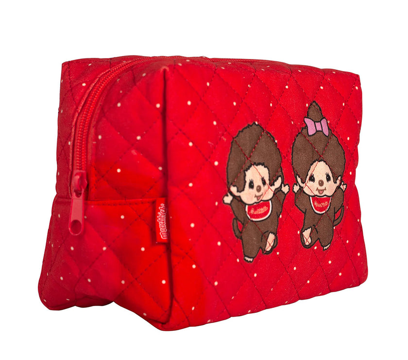 Sekiguchi Monchhichi 7" Red Soft Quilted Zipper Pouch Boy and Girl
