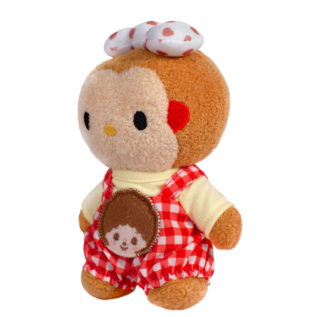 Sekiguchi Palm Size 6 inch Hello Kitty and Monchhichi Cross Over Tammy plush doll in red checkered outfit