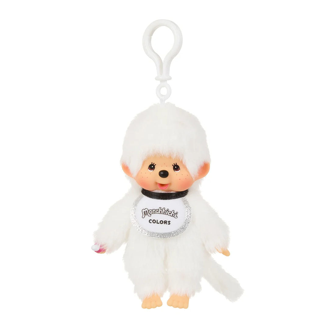 Sekiguchi Monchhichi Boy Colors white plush 6 inch mascot clip keychain with soft fur and clip attachment