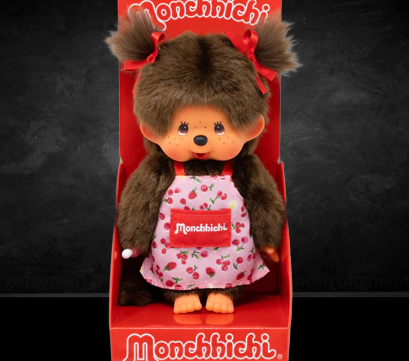 Sekiguchi Monchhichi Girl Pink Flower Apron Plush 8" Monkey