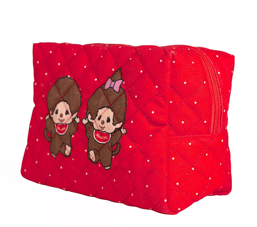 Sekiguchi Monchhichi 7" Red Soft Quilted Zipper Pouch Boy and Girl