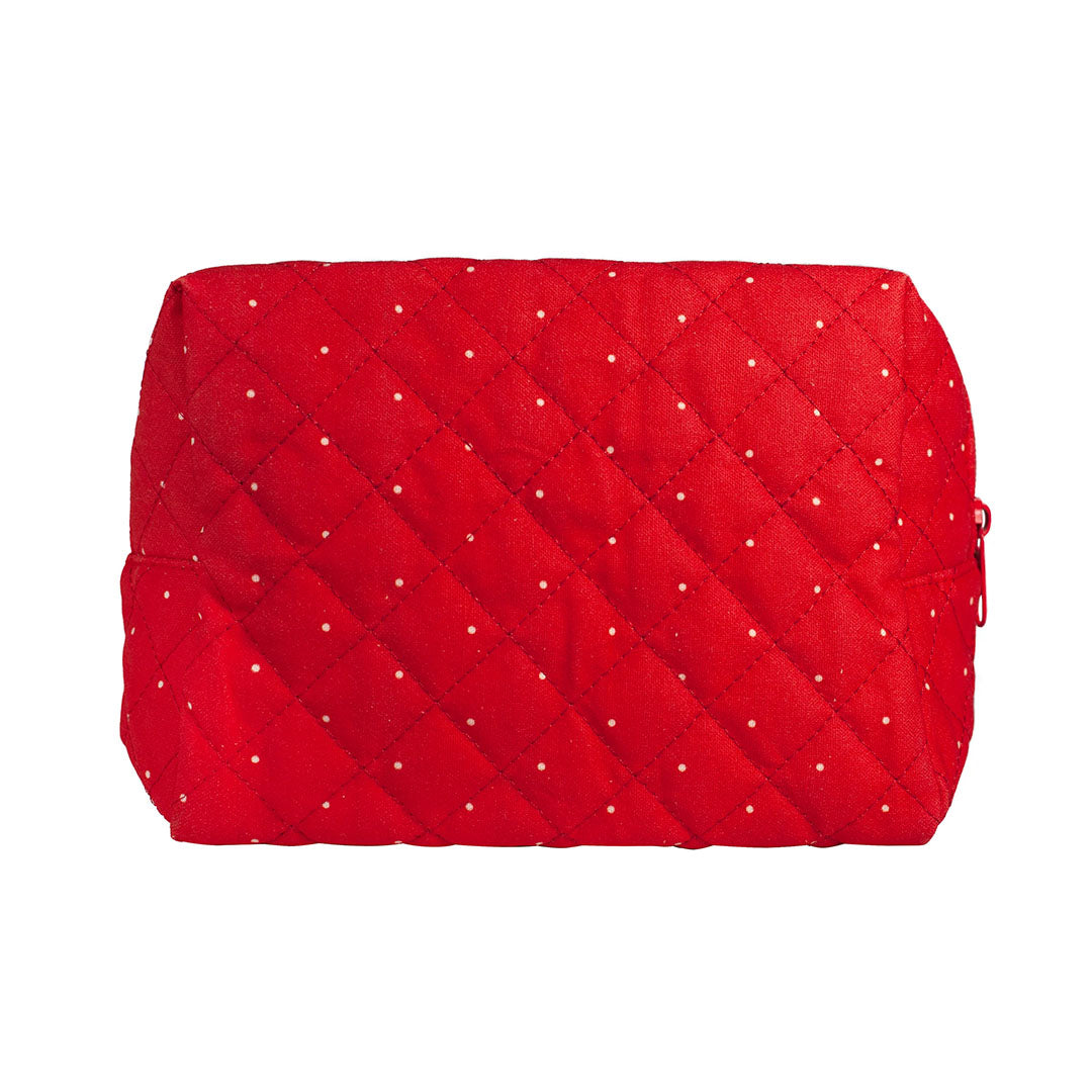 Sekiguchi Monchhichi 7 inch soft quilted red pouch with zipper, featuring subtle polka dot pattern design