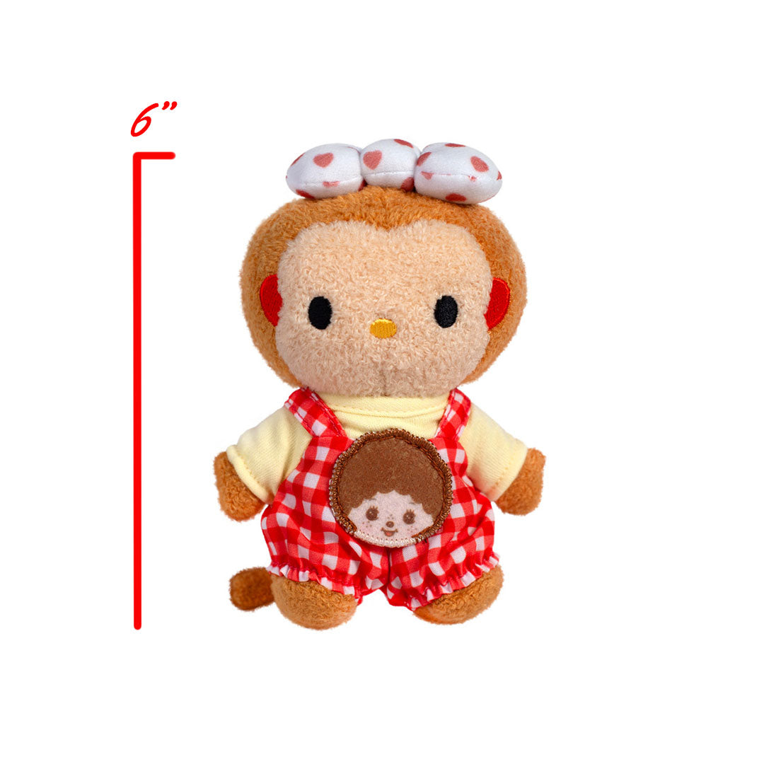 Sekiguchi Palm Size 6 inch Hello Kitty and Monchhichi Cross Over Tammy plush doll in red checkered outfit
