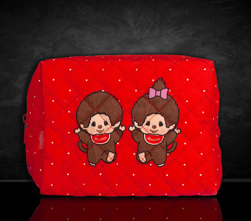 Sekiguchi Monchhichi 7" Red Soft Quilted Zipper Pouch Boy and Girl