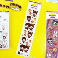 Monchhichi Frolicking 8" Pipsticks Gold Foil Sticker Sheet featuring playful Monchhichi characters