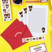 Monchhichi 7.5" Pipsticks Classic Letter Kit Stationery Set with red envelopes, lined paper, and stickers