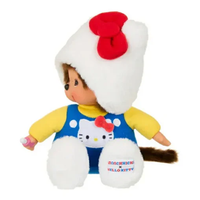 Monchhichi as Hello Kitty in Overalls Collaboration Plush 7.8" Limited Edition