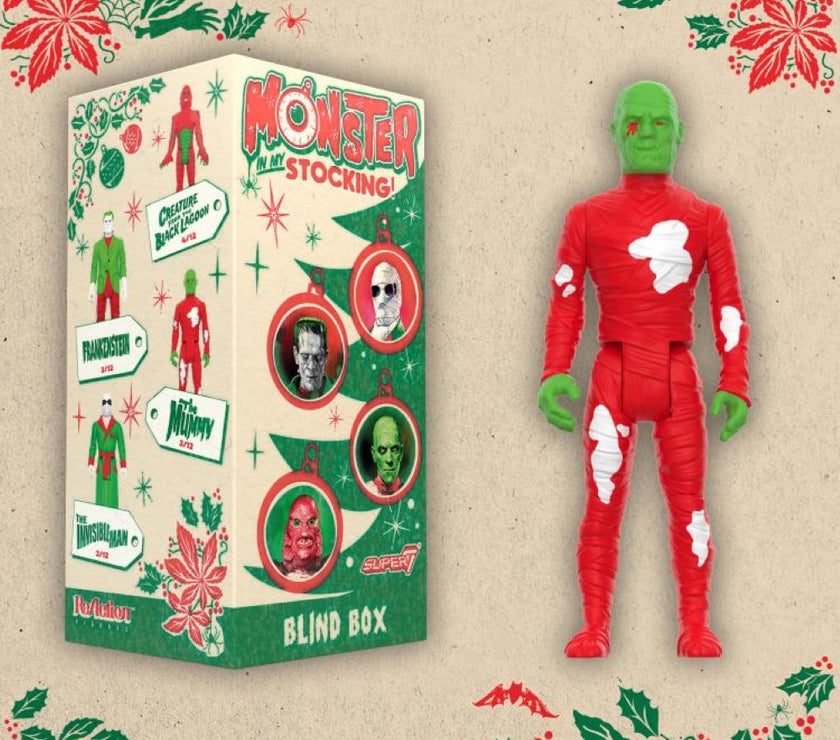 Hasbro Universal Monsters ReAction Monster In My Stocking blind box action figure with festive holiday design
