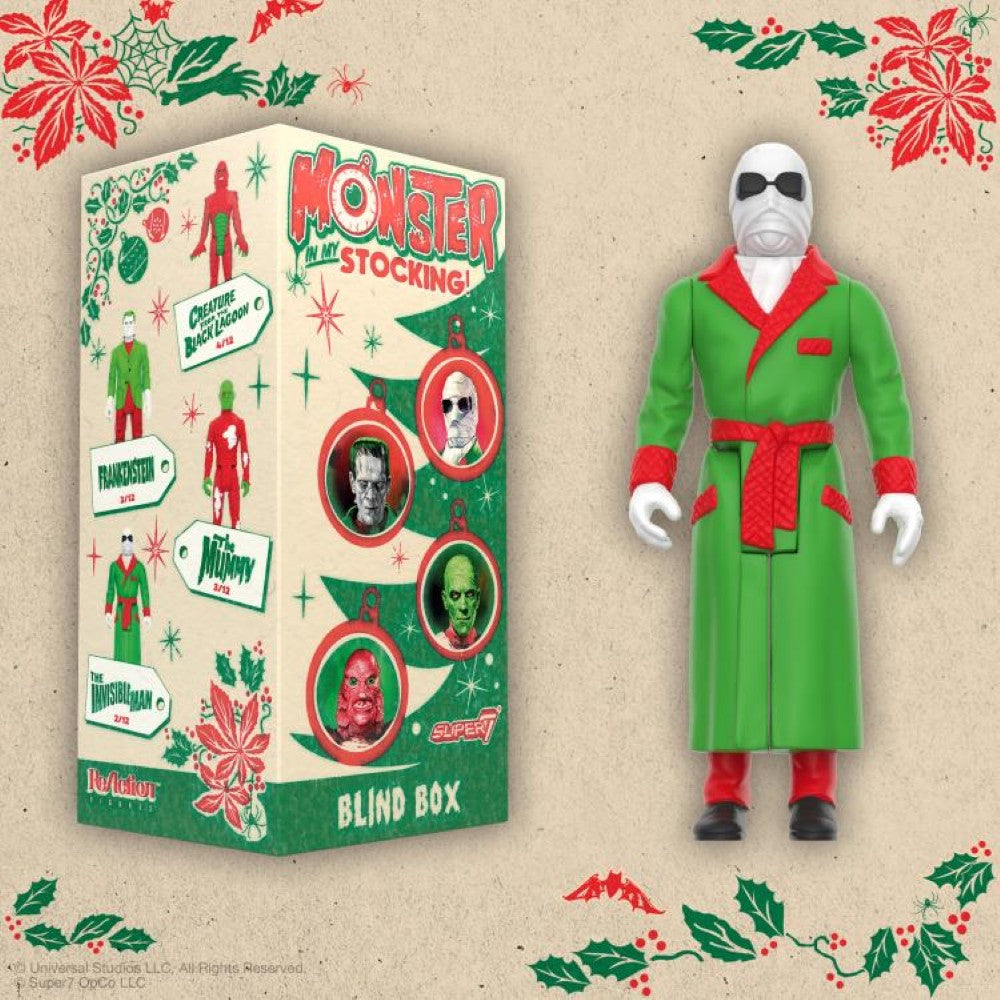 Hasbro Universal Monsters ReAction blind box figure of The Mummy in festive green and red holiday outfit