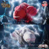 Red Khezu Monster Hunter Enshrined Monsters Banpresto Statue in red and white versions with detailed textures and fierce expressions