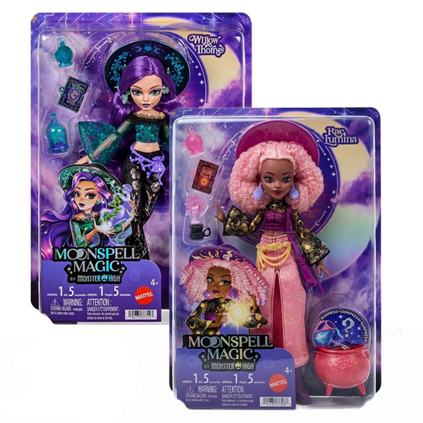 Mattel Monster High Moonspell Magic Willow Thorne and Rae Lumina 10.5 Inch Fashion Doll Sold as Set boxed dolls