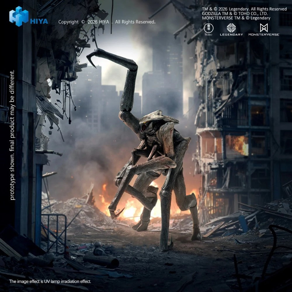 Godzilla King of the Monsters Super Articulated Muto Exquisite Basic Series Action Figure by Hiya Toys in a ruined city