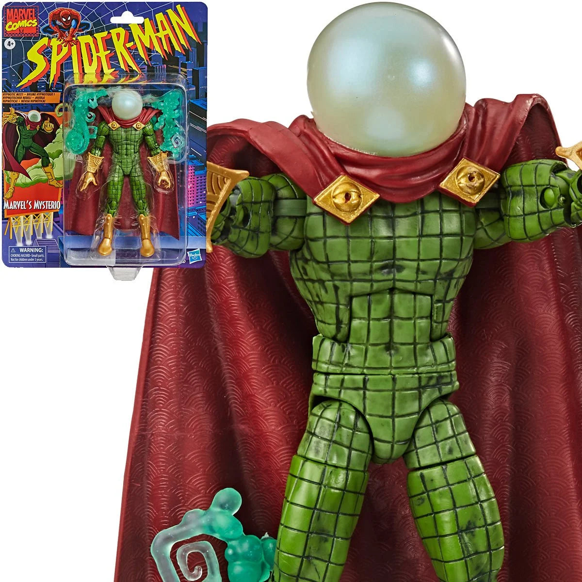 Mysterio Spider-Man Marvel Legends Series Action Figure by Hasbro 6 Inch in packaging with green costume and red cape