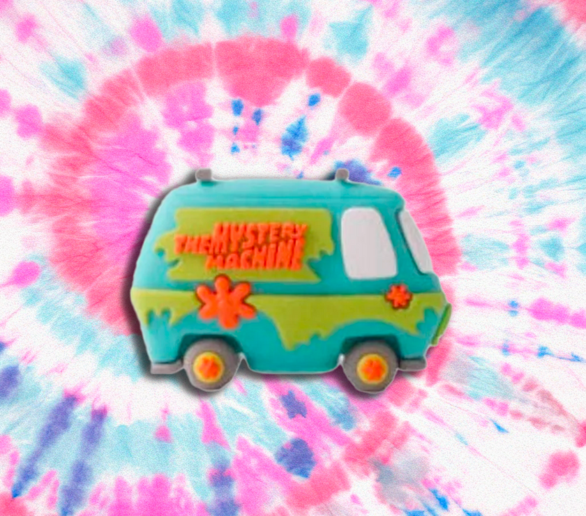 UCC Scooby-Doo Mystery Machine 3D mini figure collectible on colorful tie-dye background for fans and collectors