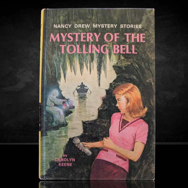 Vintage 1946 Nancy Drew Mystery book Mystery of the Tolling Bell by Carolyn Keene with cave and ghostly figures on cover