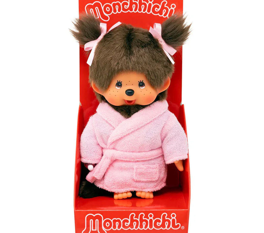 Sekiguchi Monchhichi Girl in Pink Bathrobe Plush 8" Monkey
