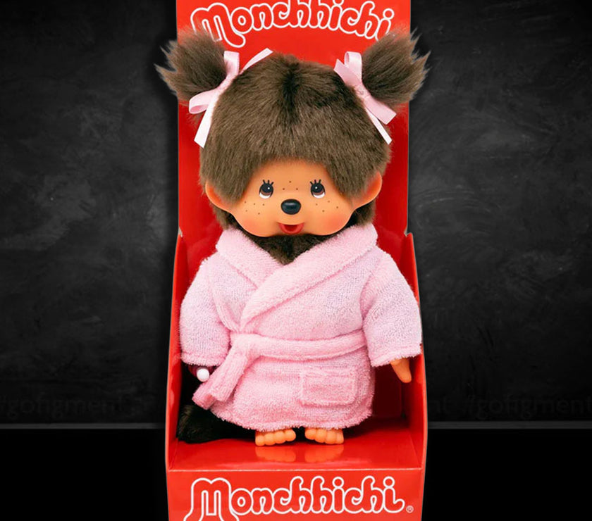 Sekiguchi Monchhichi Girl in Pink Bathrobe Plush 8" Monkey