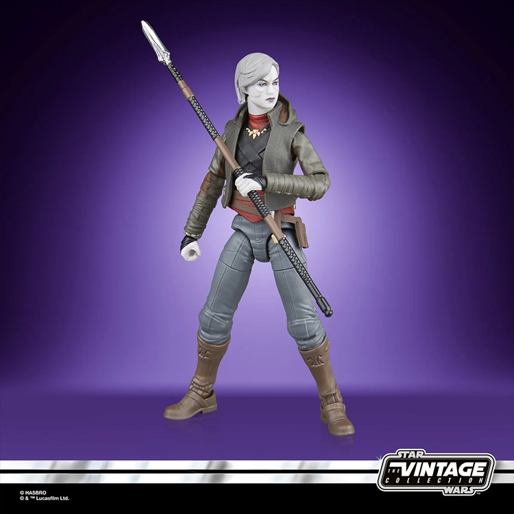 Kenner Star Wars Vintage Collection 3 3/4-inch Nightsister Merrin action figure with staff and dagger accessories.