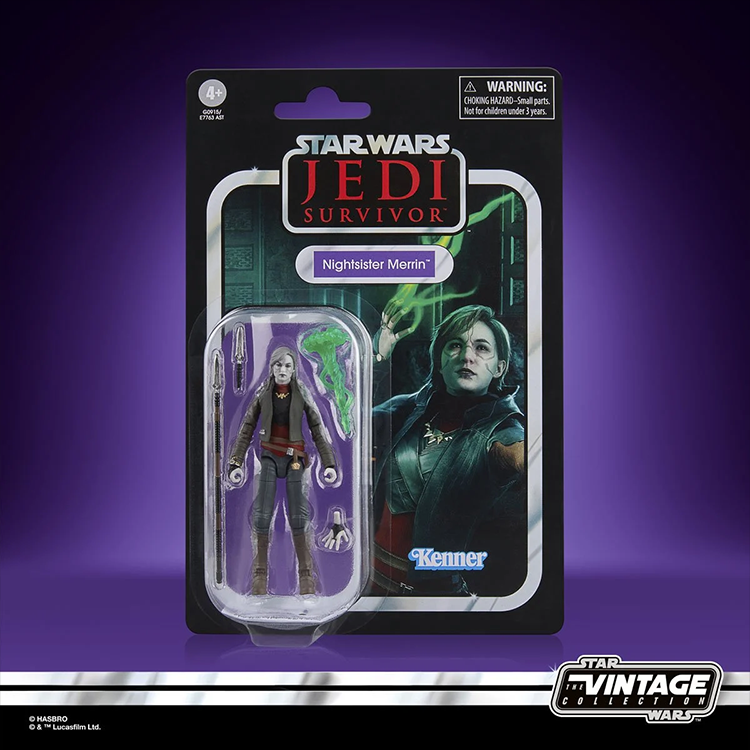 Star Wars Jedi Survivor Nightsister Merrin action figure by Kenner with accessories in Vintage Collection packaging