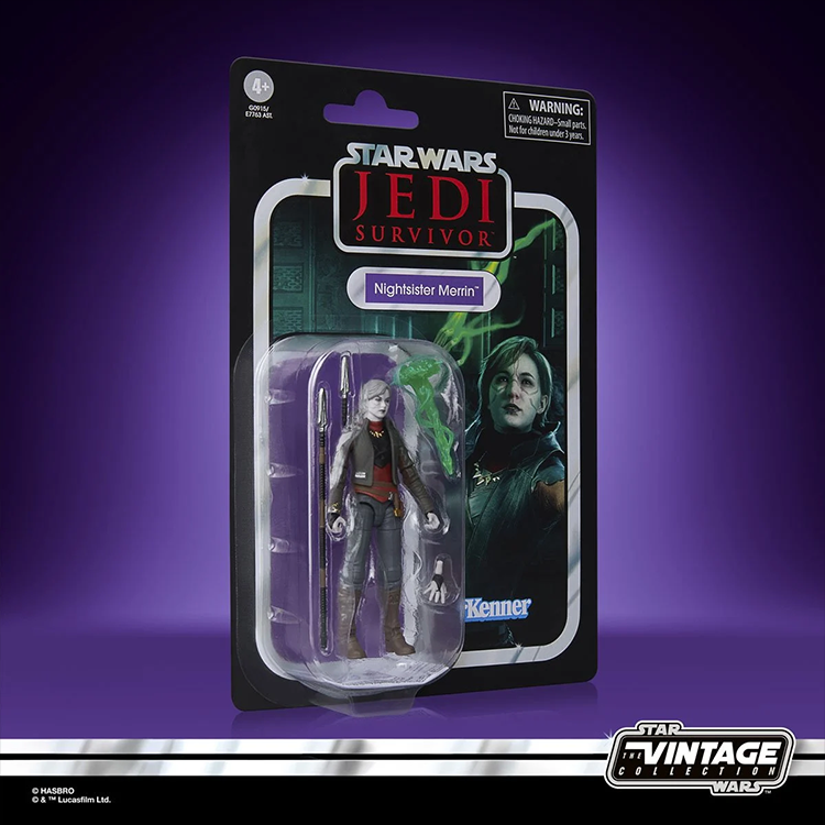 Star Wars Jedi Survivor Nightsister Merrin 3 3/4-inch action figure by Kenner in vintage style packaging