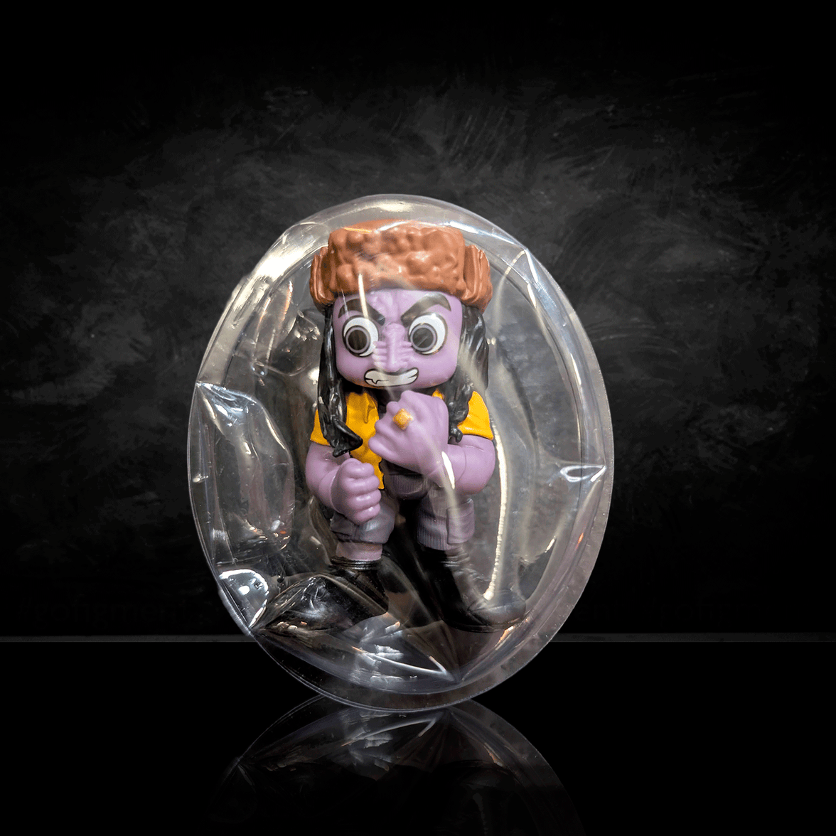 One Piece Confirmed Blind Box Mini Figure by Go Figment featuring a purple character with brown hat in sealed packaging