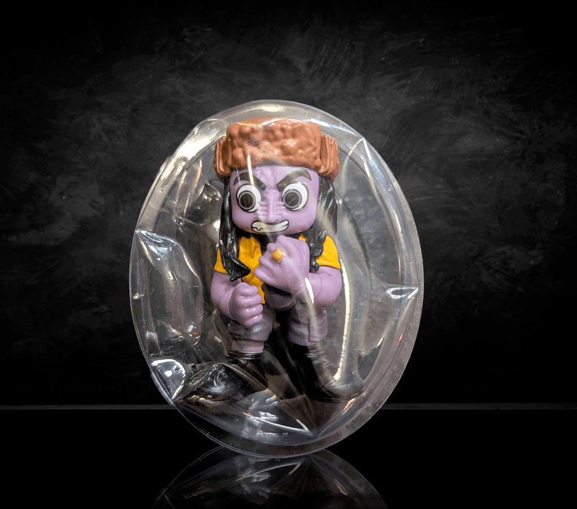 One Piece Confirmed Blind Box Mini Figure by Go Figment featuring a purple character with brown hat in sealed packaging